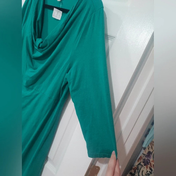 NWOT J. Crew Factory Green Cowl Neck 3/4 Sleeve Dress in Size XL - Picture 6 of 8